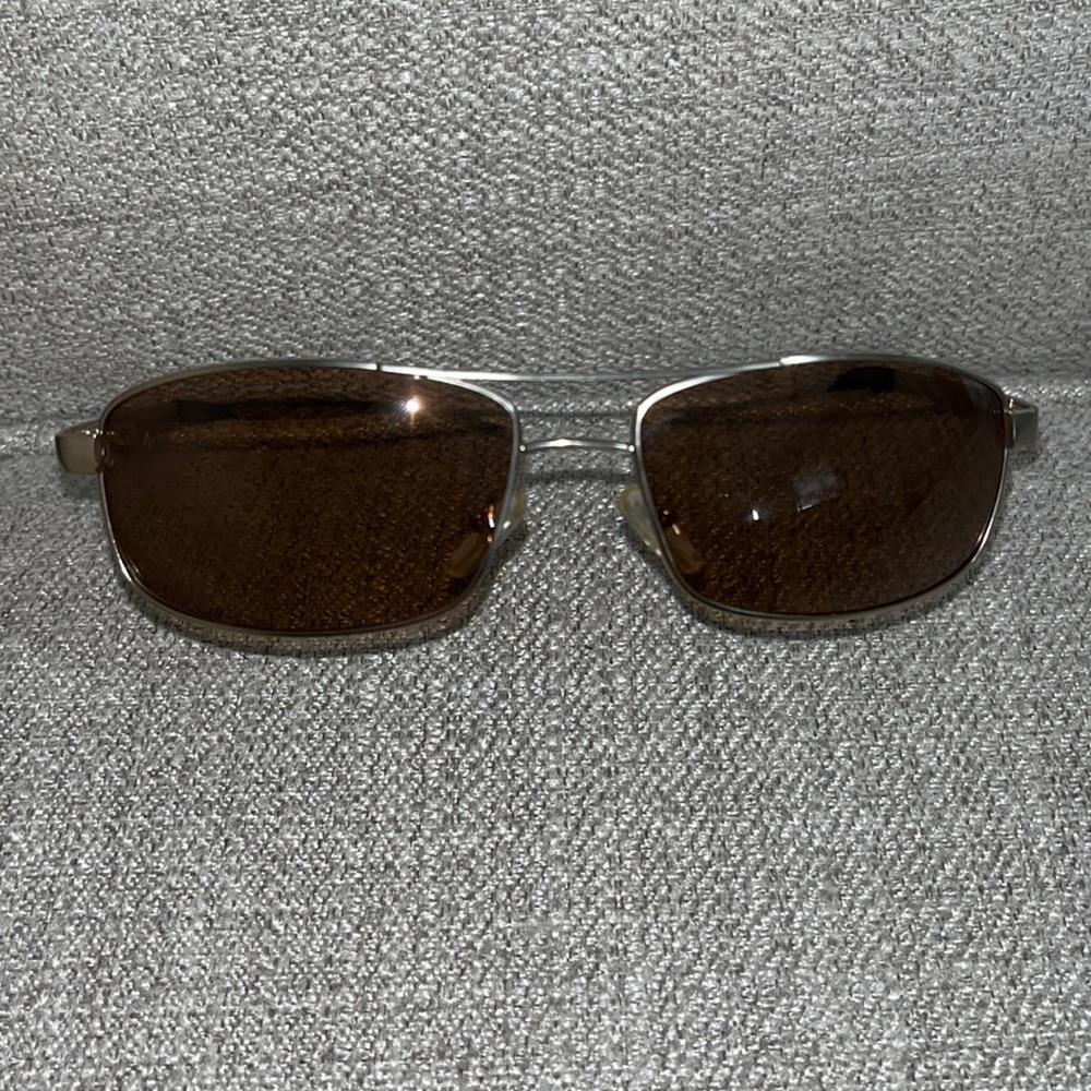 Mens Narrow Rectangular Pilots Metal Rim Sunglasses Gold Brown